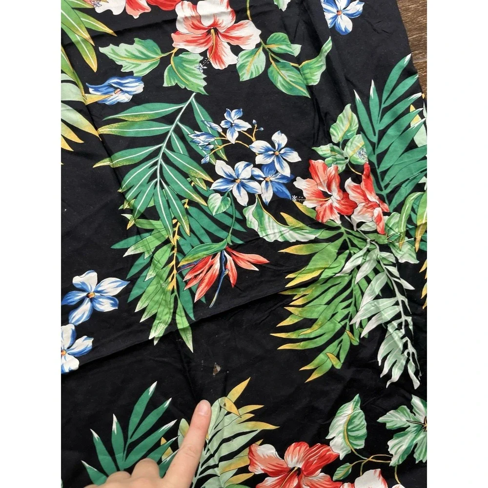 Vintage 70s Gordon Hawaiian Fabrics‎ Black w/ Floral Flower 3 Yards By 44